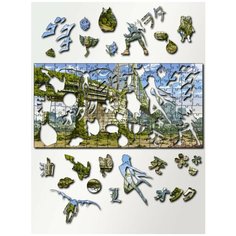 Пазл деревянный с фигурками 46х23 см Аниме пейзаж небо - 699 Creative Wood