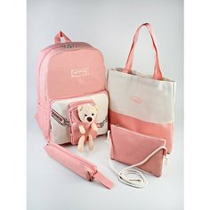 Рюкзак комплект из 4 предметов, пенал, сумка-шопер, косметичка, розовый Без бренда