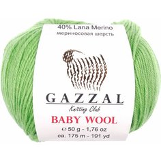 Пряжа Gazzal Baby Wool яркий салатовый (821), 40%шерсть мериноса/20%кашемирПА/40%акрил, 175м, 50г, 3шт