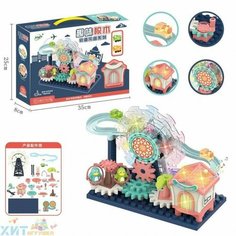 Динамический пластмассовый конструктор "Пингвины, паровозики на горке"/ Развивающий конструктор с механизмами 40 детали/ для мальчиков и девочек Нет бренда