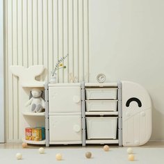 Стеллаж для игрушек UNIX Kids Whale White 5 ящиков + полки, напольный в детскую комнату, пластиковый, белый