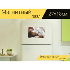 Магнитный пазл "Лень, кошка, животное" на холодильник 27 x 18 см. Lots Prints