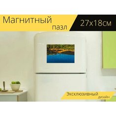 Магнитный пазл "Река с рыбой, вода, лес" на холодильник 27 x 18 см. Lots Prints