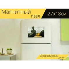 Магнитный пазл "Свеча, статуя будды, религия" на холодильник 27 x 18 см. Lots Prints