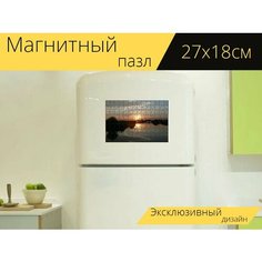 Магнитный пазл "Озеро, пейзаж, заход солнца" на холодильник 27 x 18 см. Lots Prints