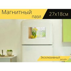 Магнитный пазл "Нарциссы, весна, горшок" на холодильник 27 x 18 см. Lots Prints