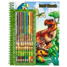 Альбом Dino World для раскрашивания с набором цветных карандашей