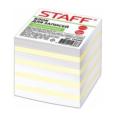 Блок для записей STAFF проклеенный, куб 9х9х9 см, цветной, чередование с белым, 129208