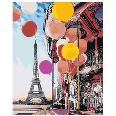 Картина по номерам, "Живопись по номерам", 60 x 75, FU29, Эйфелева башня, Париж, цирк, воздушный шар, лошадь, игра, Карусель