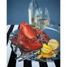 Картина по номерам "Лобстер с лимоном" 40x50, холст на подрамнике. Живопись, рисование, раскраска натюрморт Colibri