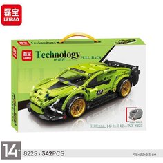 Детский конструктор / Technology / спортивная машина Lamborghini / механизм PULL BACK /342 дет, зеленый Leibao