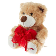 Мягкая игрушка Junfa Toys Медведь коричневый с сердцем Love, 18 см, коричневый
