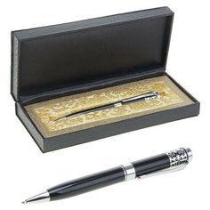 Ручка шариковая, подарочная, в кожзам футляре, «Гравюра», чёрно-серебристая Calligrata