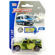 Модель металлической машины Военная Fast Wheels, звук сирены, сигнализации, светятся мигалки, инерционная машинка PlaySmart, 1:64, 8х3.5х3 см