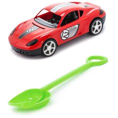 Игрушки для песочницы для снега Игрушка Детский автомобиль (Молния) красный + Лопатка 50 см. салатовая Karolina Toys