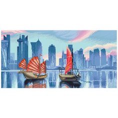 Алмазная мозаика "Лодки драконов", 30х60 см Алмазное хобби