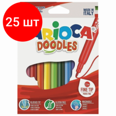 Комплект 25 шт, Фломастеры CARIOCA"Doodles", 12 цветов, суперсмываемые, 42314