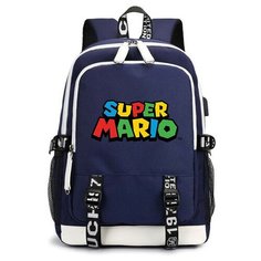 Рюкзак с логотипом Марио (Mario) синий с USB-портом №2 Noname