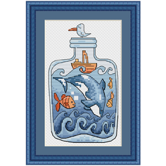 Набор для вышивания крестиком "Море в бутылке" 8.8х15.2 см Чудо Холст