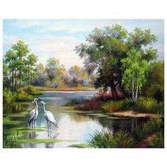 Алмазная мозаика Colibri Цапли в реке (Самарская Е.) 40х50 см Круглая