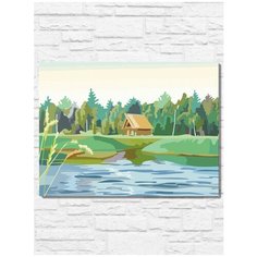 Картина по номерам на холсте Лесной пейзаж (природа, лес, хижина) - 9232 Г 30x40
