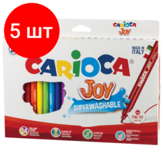 Комплект 5 шт, Фломастеры CARIOCA"Joy", 24 цвета, суперсмываемые, вентилируемый колпачок, картонная коробка, 40615