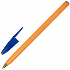 Комплект 100 шт, Ручка шариковая STAFF "Basic Orange BP-01", письмо 750 метров, синяя, длина корпуса 14 см, узел 1 мм, 143740