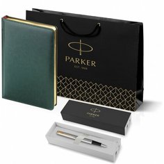 Подарочный набор: Ручка перьевая Parker Jotter Stainless Steel GT и Ежедневник зеленый недатированный
