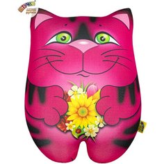Мягкая игрушка - подушка антистресс Штучки, к которым тянутся ручки Кот с подарком, малиновый