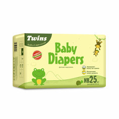 Подгузники детские Twins, NB, до 5кг, 25 шт + внутри Салфетки Twins 10 шт