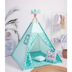 Детский Вигвам с ковриком, окошком, подушкой-игрушкой, флажки - 4 шт. и системой антискладывания "Единороги" Baby Lin