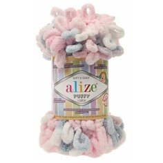 Пряжа "Puffy color" 100 % микрополиэстер 9м/100г (5864 бело-розово-серый) Alize