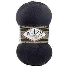 Пряжа Alize Superlana klasik (Суперлана Классик) - 2 мотка 60 черный 25% шерсть, 75% акрил 280м/100г