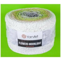 Пряжа YARNART FLOWERS MOONLIGHT, Белый/беж/зел - 3274, 53% хлопок, 43% полиакрил, 4% металлик, 2 мотка, 260 г, 1000 м.