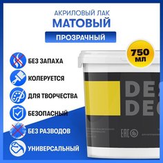 Лак акриловый матовый, художественный, для мебели, творчества, дерева, картин, прозрачный, 750 мл Dessa Decor