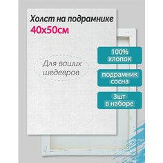 Набор холстов на подрамнике для рисования 40х50 см (3 шт), 100% хлопок, "ТТ" TT