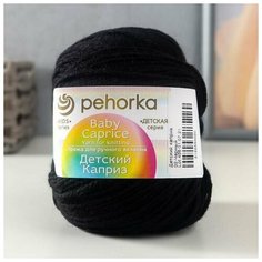 Пряжа "Детский каприз" 50%мериносовая шерсть, 50% фибра 225м/50гр (02-Черный) Пехорка