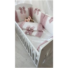 Бортики в детскую кроватку для новорожденного "Вдохновение", пудровый, 4 подушки, в прямоугольную кроватку 120*60 см Kris Fi