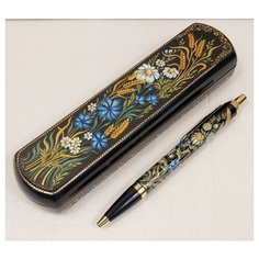 Ручка расписная Паркер в шкатулке "Пшеница с васильками" №3 с ручной росписью Палех РТД Золотой медведь