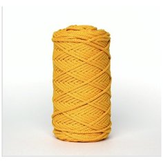 Шнур хлопковый эльнить - 5 мм, 100 м, 80% хлопок, 20% полиэфир , без сердечника /шнур для вязания, рукоделия, макраме/"горчица"