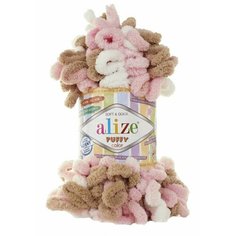 Пряжа ALIZE PUFFY COLOR (Alize), беж/роз/бел - 6046, 100% микрополиэстер, 5 мотков, 100 г, 90 м.