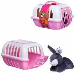 Игрушка мягкая Кролик в розовой переноске Китай