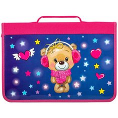 Папка для труда на молнии BRAUBERG А4 с ручкой, 1 отделение, картон, органайзер, "Smiling bear", 270990