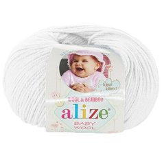 Пряжа Alize Baby Wool (Ализе Беби Вул) - 1 моток Цвет: 55, Белый, 40% шерсть 20% бамбук 40% акрил, 50 г / 175 м