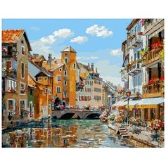 Картина по номерам на холсте с подрамником Белоснежка "Анси, Набережная Иль", Раскраска 40x50 см, Дома Лето День Города Архитектура Каналы Мосты