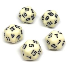 Двадцатигранный кубик (D20), 5 шт, бежевый (для DnD (ДнД), Pathfinder, настольных, трансформационных игр, обучению детей счету) Pandoras Box Studio