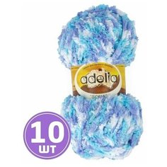 Пряжа для вязания крючком, спицами Adelia Аделия SOFIA плюшевая, средняя, полиэстер 100%, цвет №09, бирюза-синий-белый, 10 шт. по 50 г, 90 м