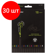 Комплект 30 шт, Карандаши цветные BRAUBERG "Black Jack", 18 цветов, трехгранные, черное дерево, 180597