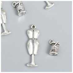 Декор для творчества металл "Манекен и нитки" серебро набор 4+4 шт 3,8х1,1 см 1,4х1,1х0,8 см 78800 Нет бренда