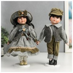 Кукла коллекционная парочка набор 2 шт "Марина и Паша в нарядах в зелёную полоску" 30 см Нет бренда